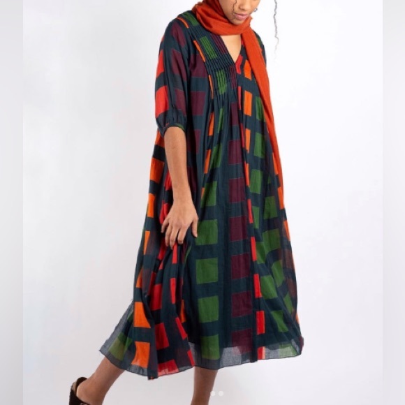Dolma Skye Dress Geometric Block Printed Petrol Size M Medium Boho Relaxed Fit - Picture 3 of 15